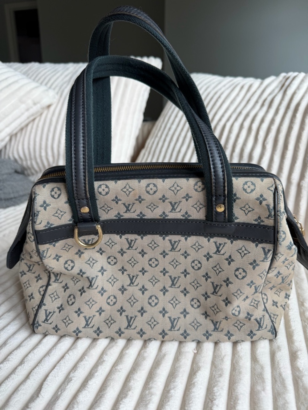 Louis Vuitton Beige Monogram Satchel with Black Trim